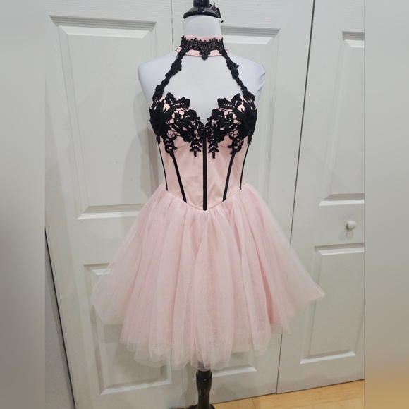 Dolls Kill Dresses & Skirts - Dolls Kill Unholy Pastel Goth Pink Black Lace The Night Of Corset Tutu Dress S